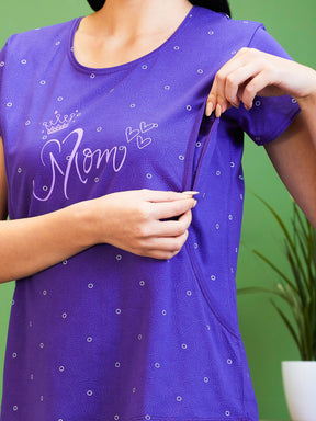 AV2 Women Cotton Feeding Top & Pyjama Nighsuit Set Purple - 2520A