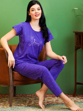 AV2 Women Cotton Feeding Top & Pyjama Nighsuit Set Purple - 2520A