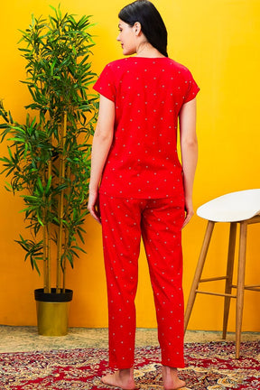 AV2 Women Cotton Feeding Top & Pyjama Nighsuit Set Red - 2520B