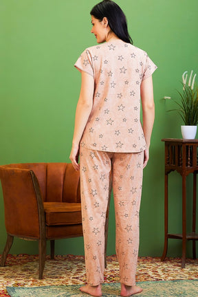 AV2 Women Cotton Feeding Top & Pyjama Nighsuit Set Peach - 2521A