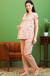 AV2 Women Cotton Feeding Top & Pyjama Nighsuit Set Peach - 2521A