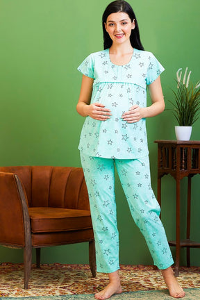 AV2 Women Cotton Feeding Top & Pyjama Nighsuit Set Turq - 2521B