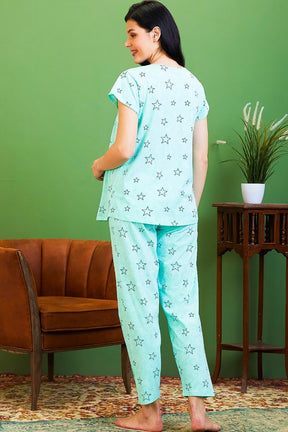 AV2 Women Cotton Feeding Top & Pyjama Nighsuit Set Turq - 2521B