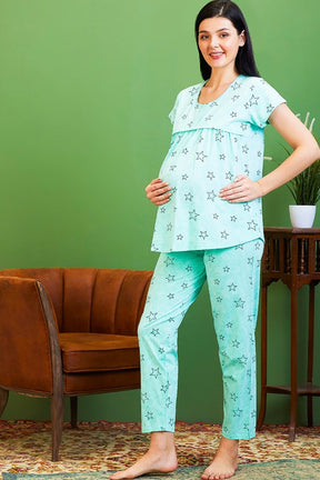 AV2 Women Cotton Feeding Top & Pyjama Nighsuit Set Turq - 2521B