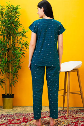 AV2 Women Cotton Feeding Top & Pyjama Nighsuit Set Teal - 2522A