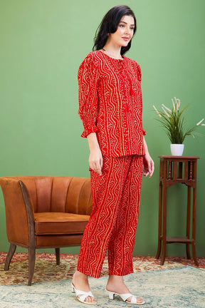 AV2 Women Rayon Bandhani Tunic & Bottom Coord set Red - 2547C