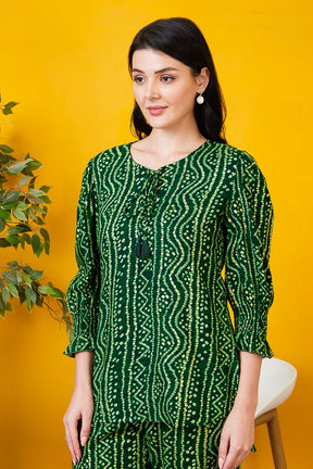 AV2 Women Rayon Bandhani Tunic & Bottom Coord set Green - 2547D