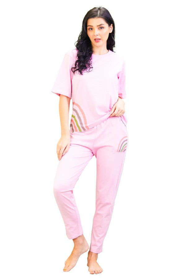 AV2 Women Abstract Solid Top & Pajama Coord set Pink - 2557A