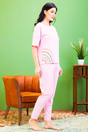 AV2 Women Abstract Solid Top & Pajama Coord set Pink - 2557A