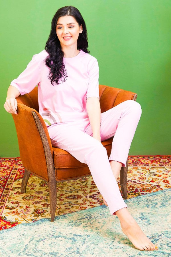 AV2 Women Abstract Solid Top & Pajama Coord set Pink - 2557A