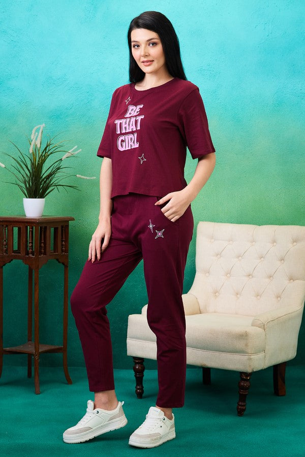 AV2 Women Solid Top & Pajama Coord set Maroon - 2563A