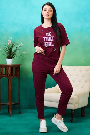 AV2 Women Solid Top & Pajama Coord set Maroon - 2563A