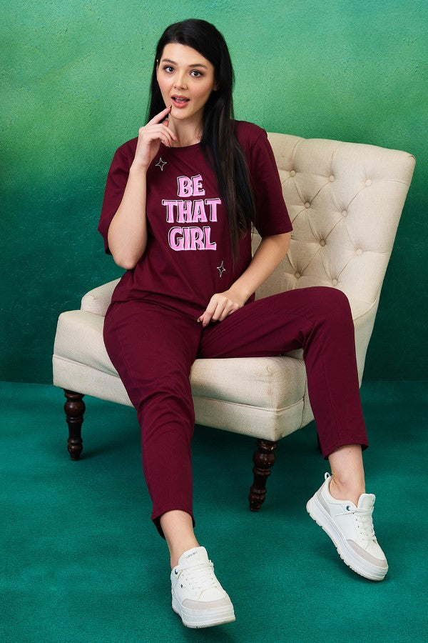 AV2 Women Solid Top & Pajama Coord set Maroon - 2563A