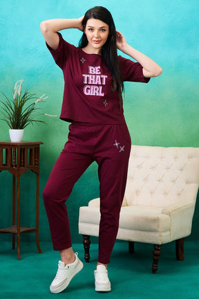 AV2 Women Solid Top & Pajama Coord set Maroon - 2563A