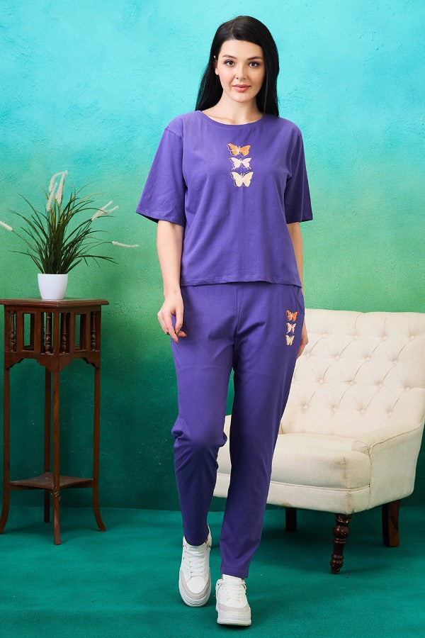 AV2 Women Solid Top & Pajama Coord set Purple - 2564A