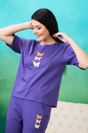 AV2 Women Solid Top & Pajama Coord set Purple - 2564A