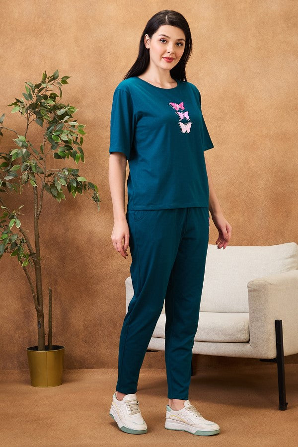 AV2 Women Solid Top & Pajama Coord set Teal - 2564B