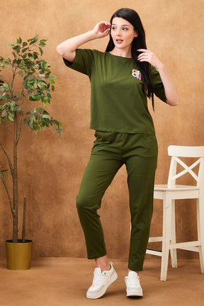 AV2 Women Solid Top & Pajama Coord set Green - 2568A