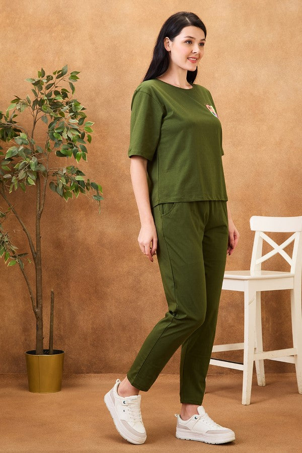 AV2 Women Solid Top & Pajama Coord set Green - 2568A