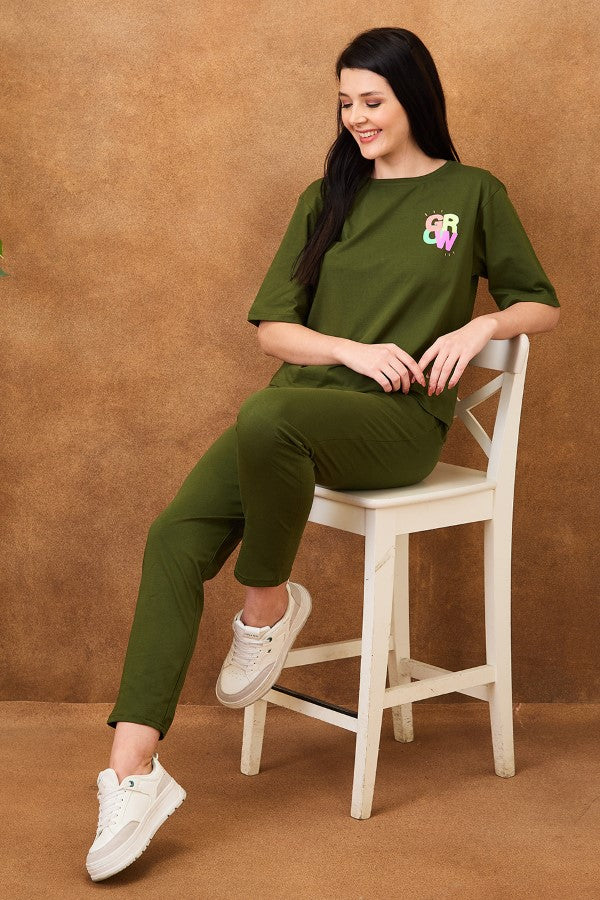 AV2 Women Solid Top & Pajama Coord set Green - 2568A