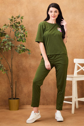 AV2 Women Solid Top & Pajama Coord set Green - 2568A