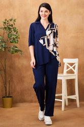 AV2 Women Rayon Colour Blocked Top & Bottom Coord set Navy - 2569A