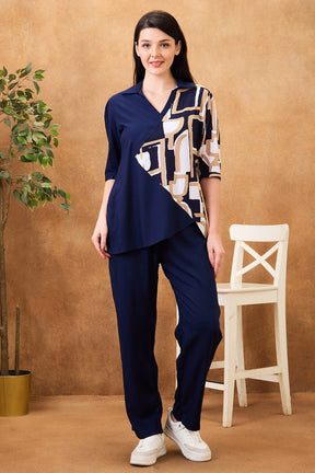 AV2 Women Rayon Colour Blocked Top & Bottom Coord set Navy - 2569A