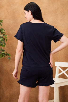 AV2 Women Cotton Solid Short Sleeve Top & Shorts Set Navy - 2570A