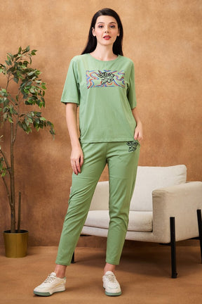 AV2 Women Solid Top & Pajama Coord set Green - 2574A