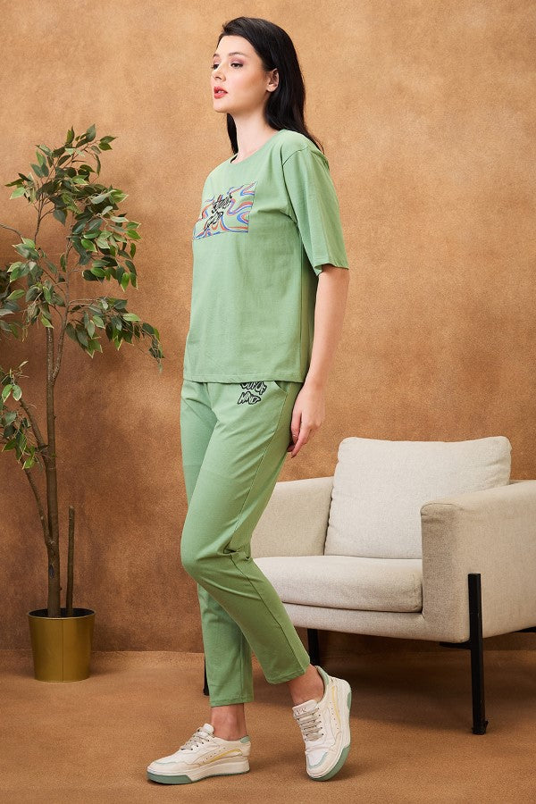 AV2 Women Solid Top & Pajama Coord set Green - 2574A