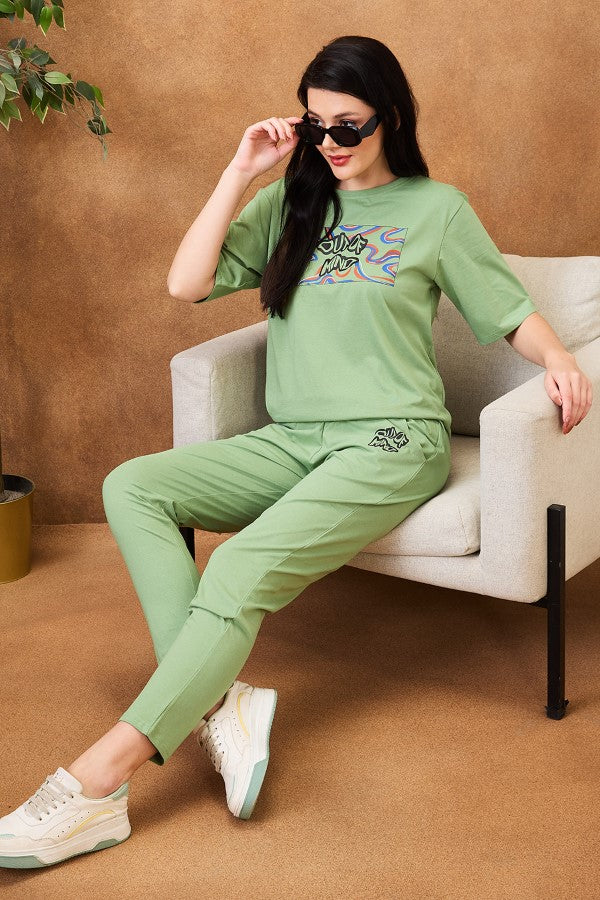 AV2 Women Solid Top & Pajama Coord set Green - 2574A