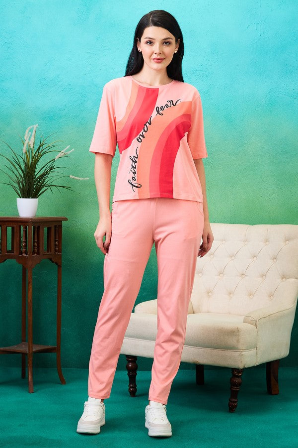 AV2 Women Solid Top & Pajama Coord set Peach - 2577A