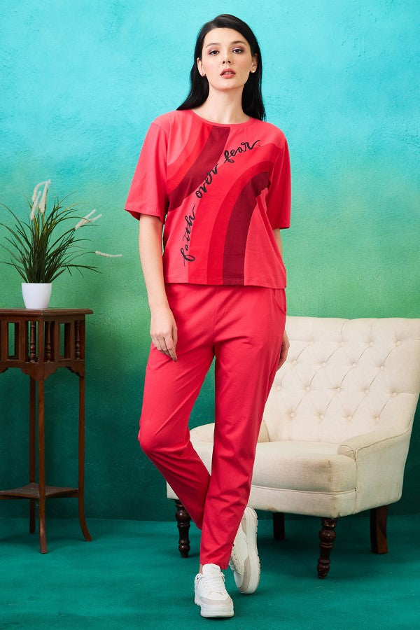 AV2 Women Solid Top & Pajama Coord set Red - 2577B