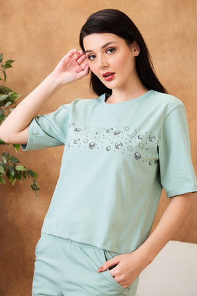 AV2 Women Cotton Solid Short Sleeve Top & Shorts Set Green - 2579A