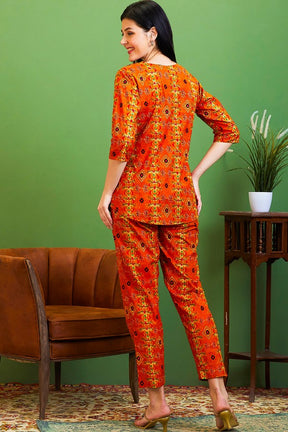 AV2 Women Cotton Maternity | Nursing | Feeding Printed Tunic & Bottom Coord set Mustard - 2581C