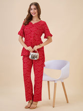 AV2 Women Rayon Printed Tunic Top & Bottom Co-ord set Red - 2602B