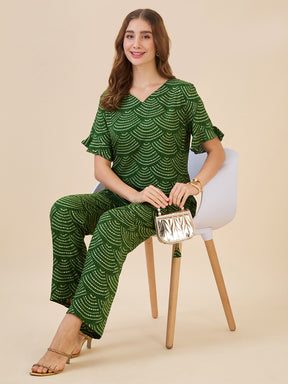 AV2 Women Rayon Printed Tunic Top & Bottom Co-ord set Green - 2602C
