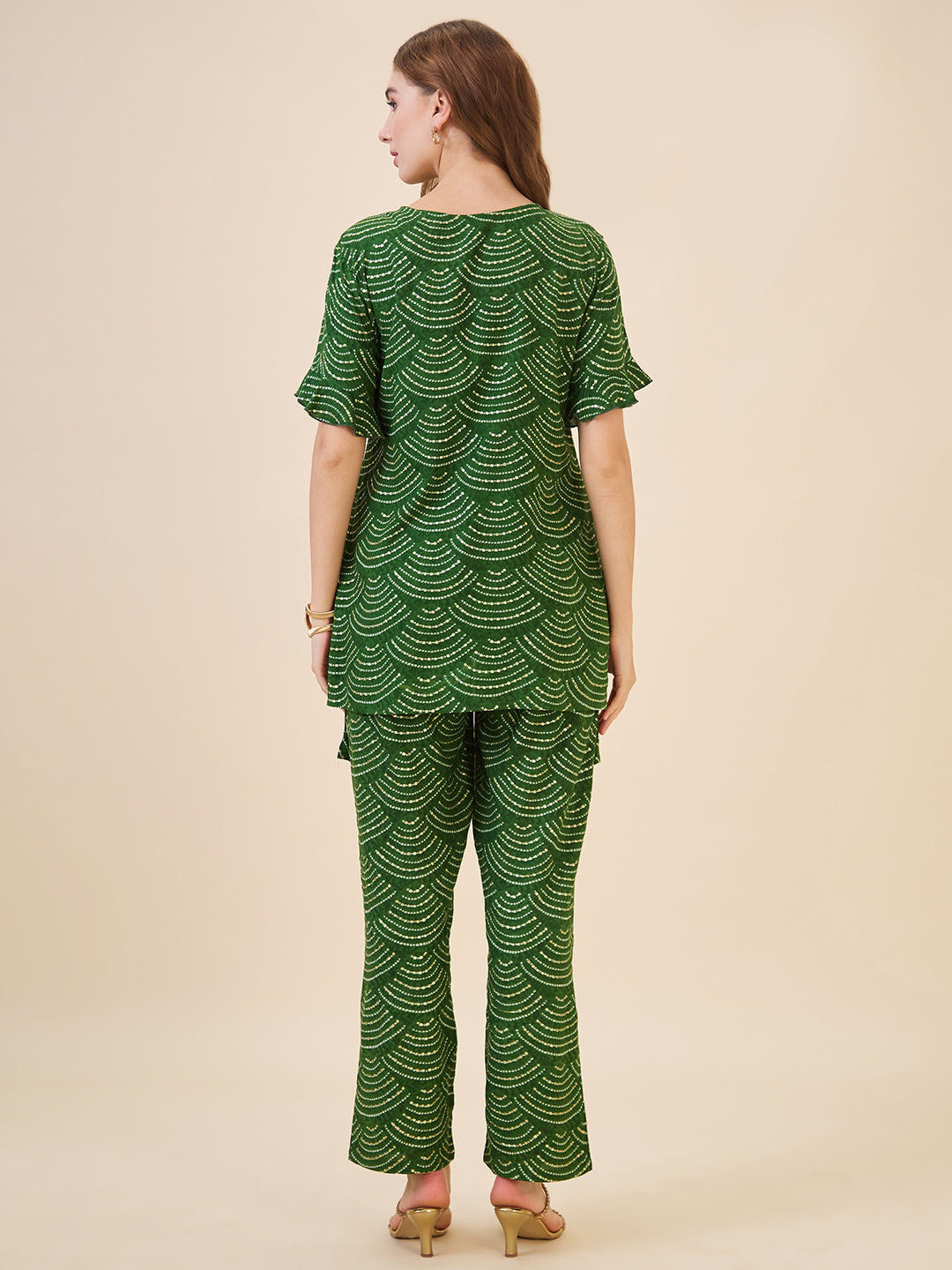 AV2 Women Rayon Printed Tunic Top & Bottom Co-ord set Green - 2602C