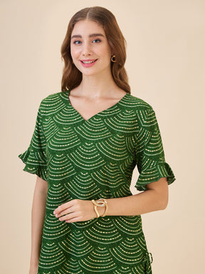 AV2 Women Rayon Printed Tunic Top & Bottom Co-ord set Green - 2602C