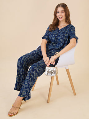 AV2 Women Rayon Printed Tunic Top & Bottom Co-ord set Navy - 2602D