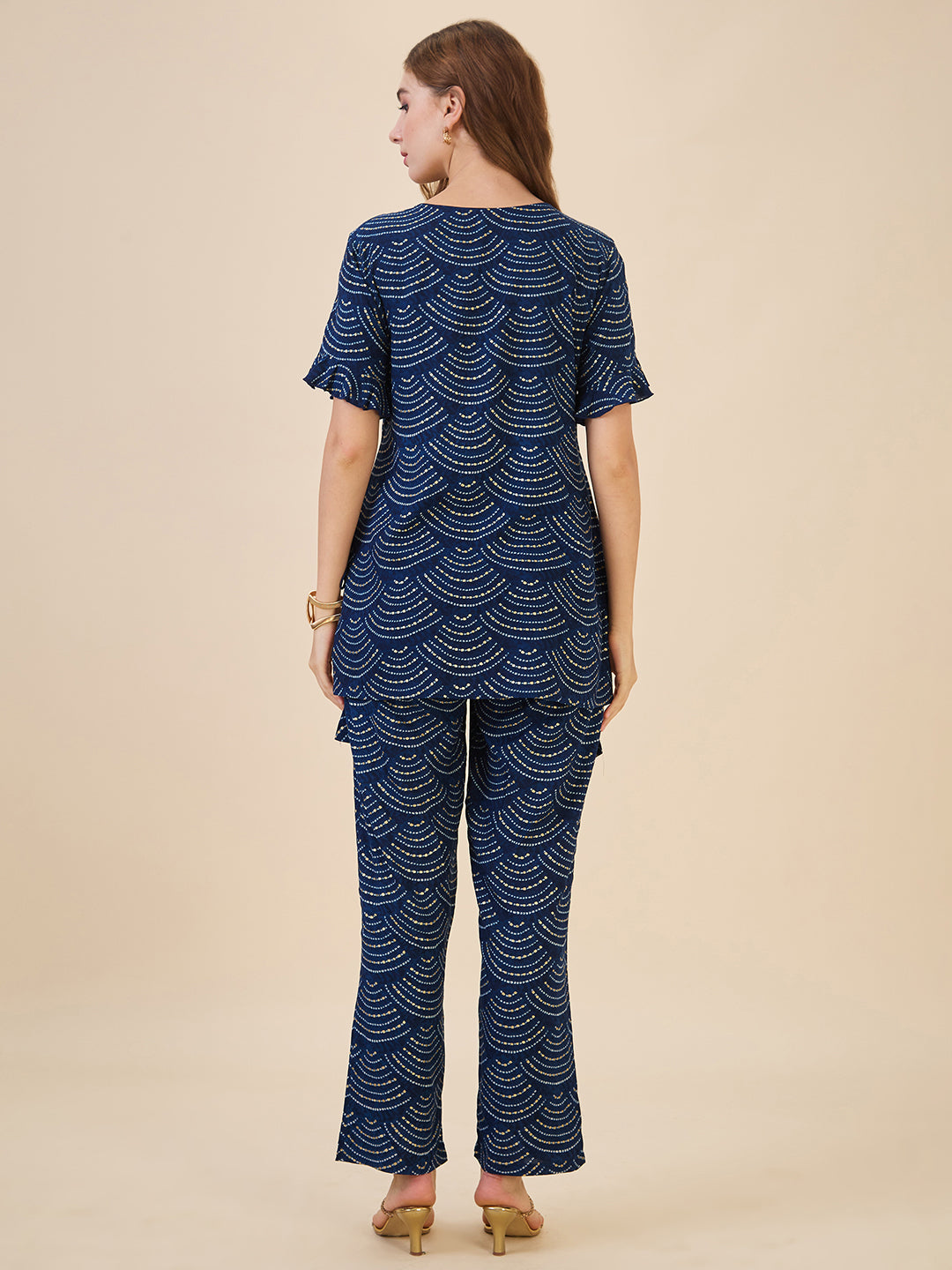 AV2 Women Rayon Printed Tunic Top & Bottom Co-ord set Navy - 2602D