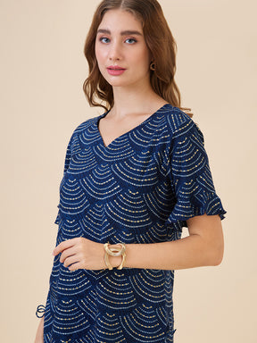 AV2 Women Rayon Printed Tunic Top & Bottom Co-ord set Navy - 2602D
