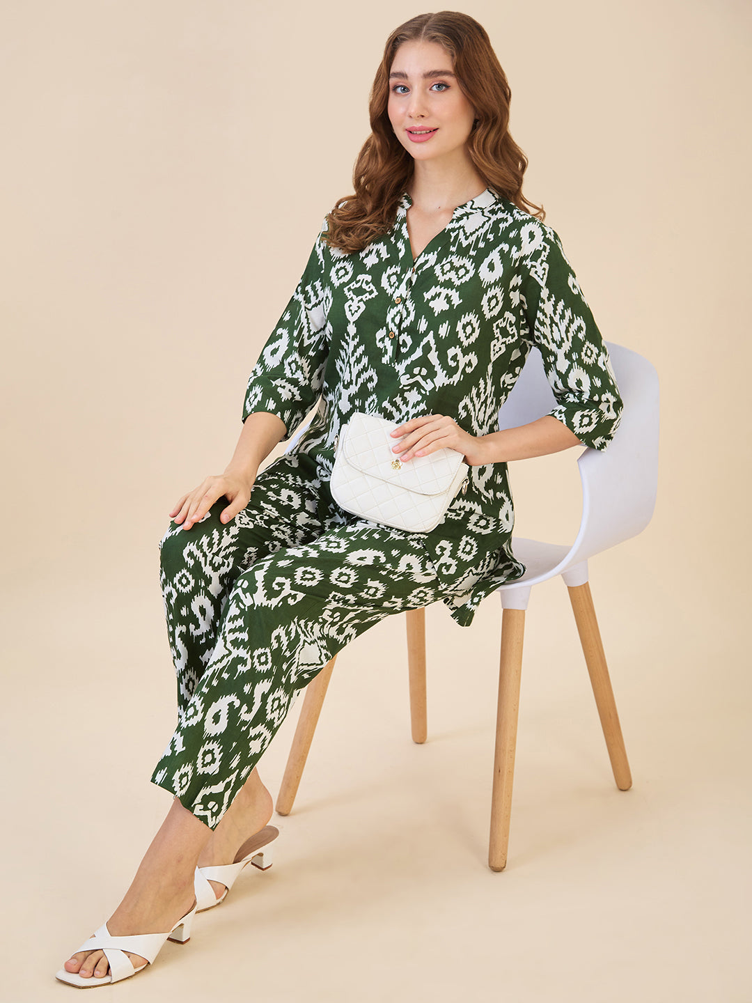 AV2 Women Cotton Printed Tunic & Bottom Coord set Green - 2616A