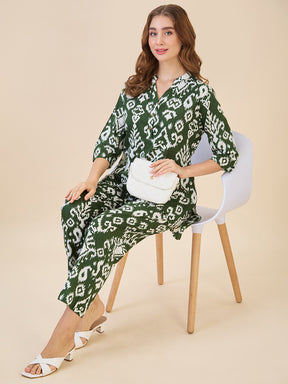 AV2 Women Cotton Printed Tunic & Bottom Coord set Green - 2616A