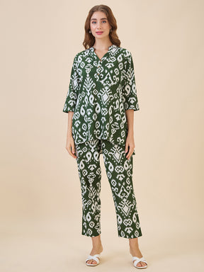 AV2 Women Cotton Printed Tunic & Bottom Coord set Green - 2616A
