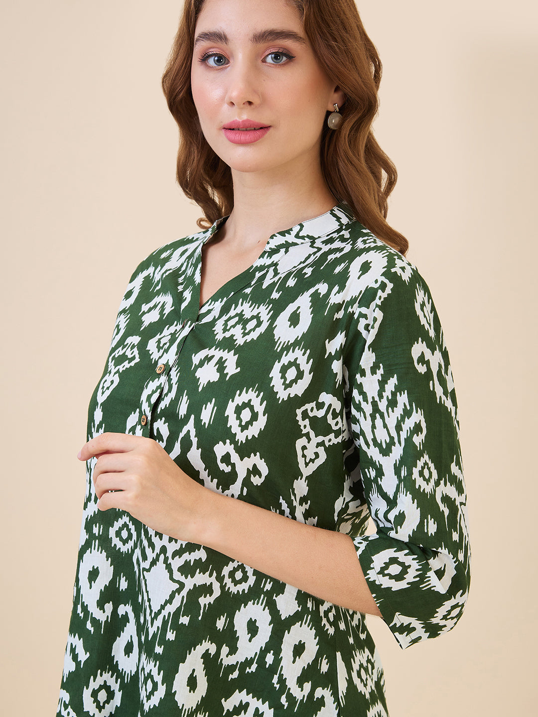 AV2 Women Cotton Printed Tunic & Bottom Coord set Green - 2616A