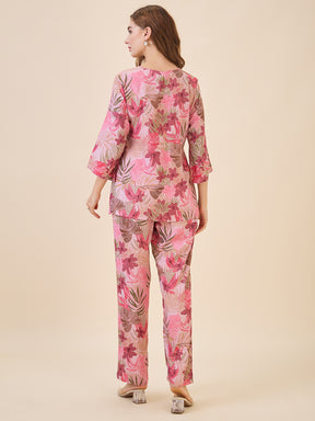 AV2 Women Rayon Printed Top & Bottom Coord set Pink -2621B