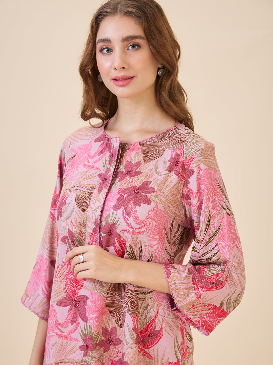 AV2 Women Rayon Printed Top & Bottom Coord set Pink -2621B