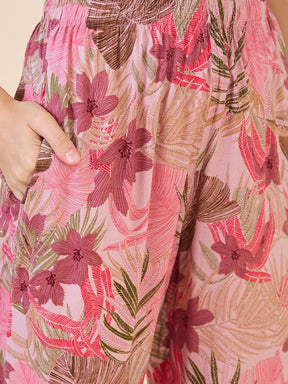AV2 Women Rayon Printed Top & Bottom Coord set Pink -2621B