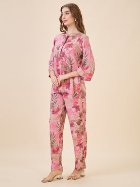 AV2 Women Rayon Printed Top & Bottom Coord set Pink -2621B